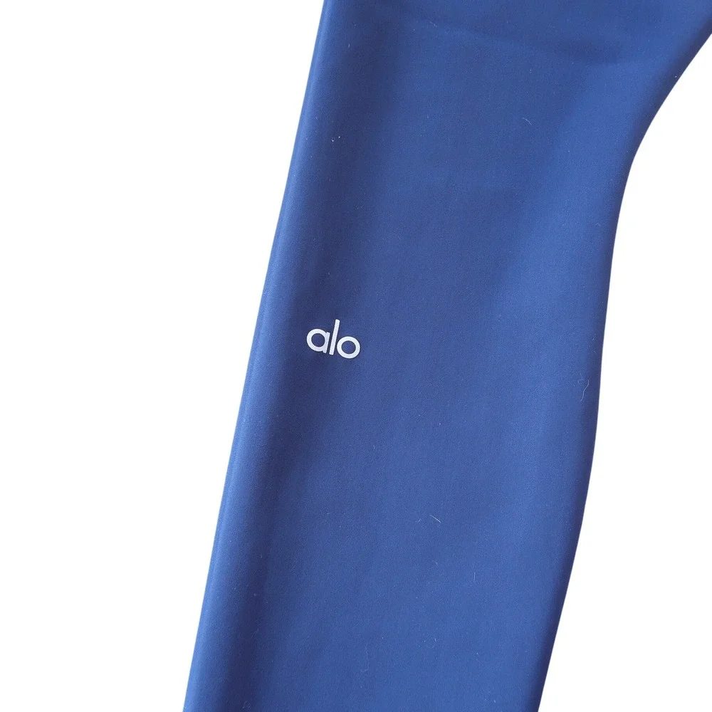 Alo Yoga Womens Ripped Warrior Leggings M Navy Blue High Rise Laser Cut Yoga Gym